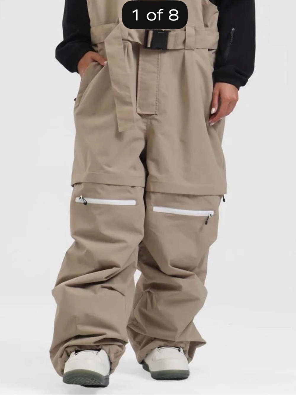 Men's Tan Cargo Snow Pants with Zippered Knees